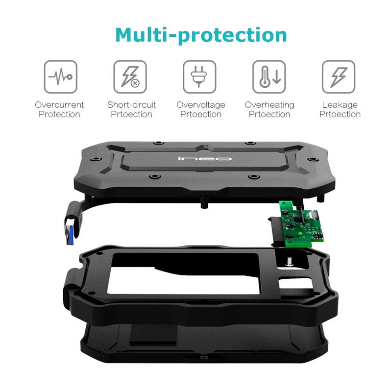 Ineo 2.5" USB 3.0 Type A Rugged Waterproof & Shockproof External HDD Enclosure - IP66 Rated, Compatible with PS5, Xbox, Laptops, MacBook, WD, Seagate, Toshiba, Samsung, Hitachi [T2566-II] - Image 5